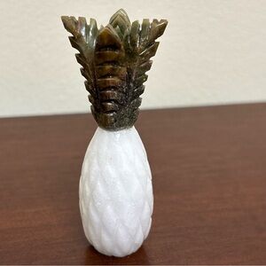 Artisan Hand Carved Stone Pineapple Figurine Vintage Mini White Textured Body